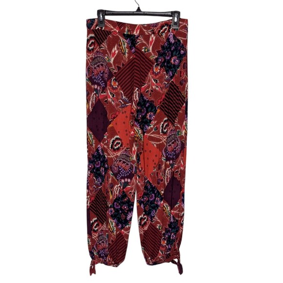 Anthropologie Womens Small Harlyn Kiruna Red Patterened Ankle-Tie Joggers Pants - Picture 2 of 4